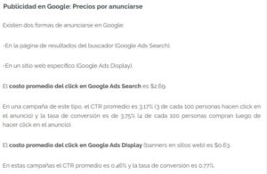 costos por click promedio google ads